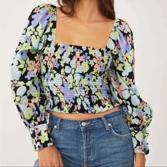 Free People Tops - Free People Ariana Blouse Smocked Floral Retro Combo Size S Womens NEW W/out Tag